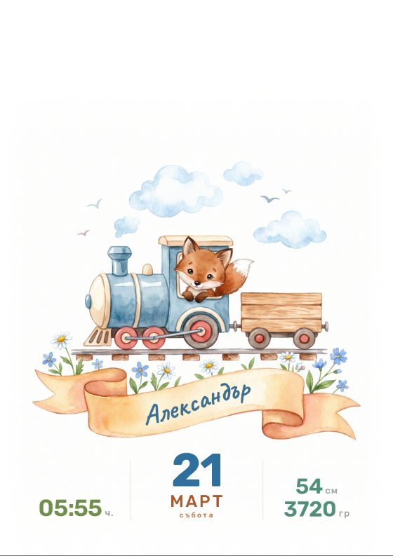 Картичка за новородено, макет „Лисиче“