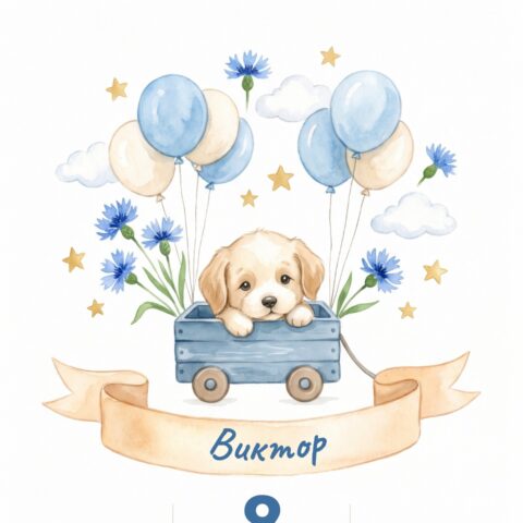 Картичка за новородено „Кученце“