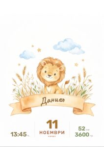 Картичка за новородено „Лъвче“